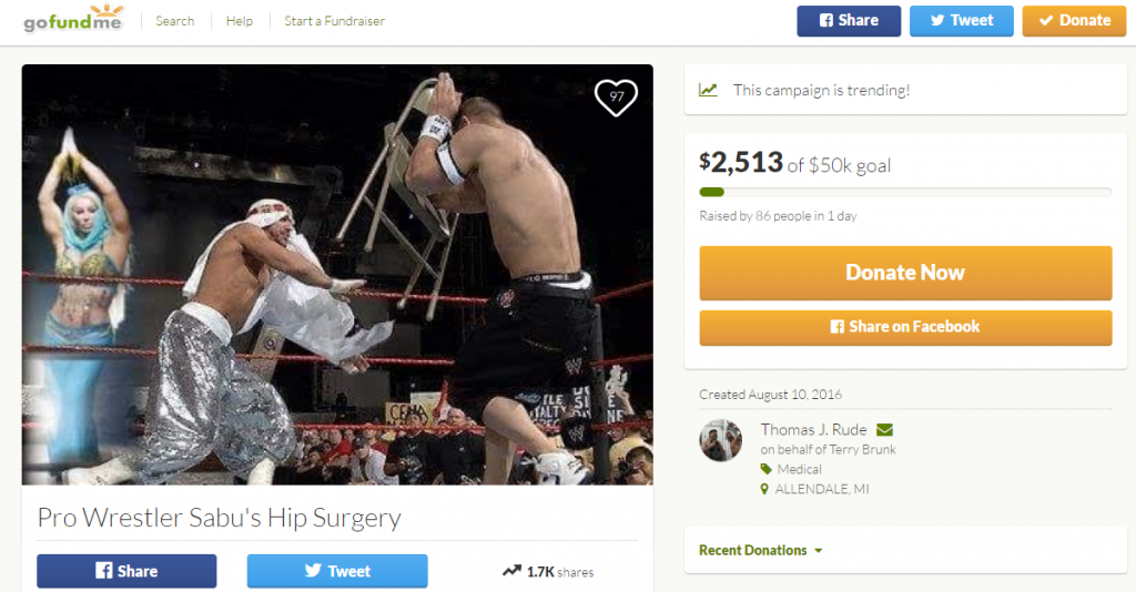 Sabu GoFundMe page