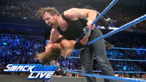 Dean Ambrose clotheslines AJ Styles - Wrestling Examiner